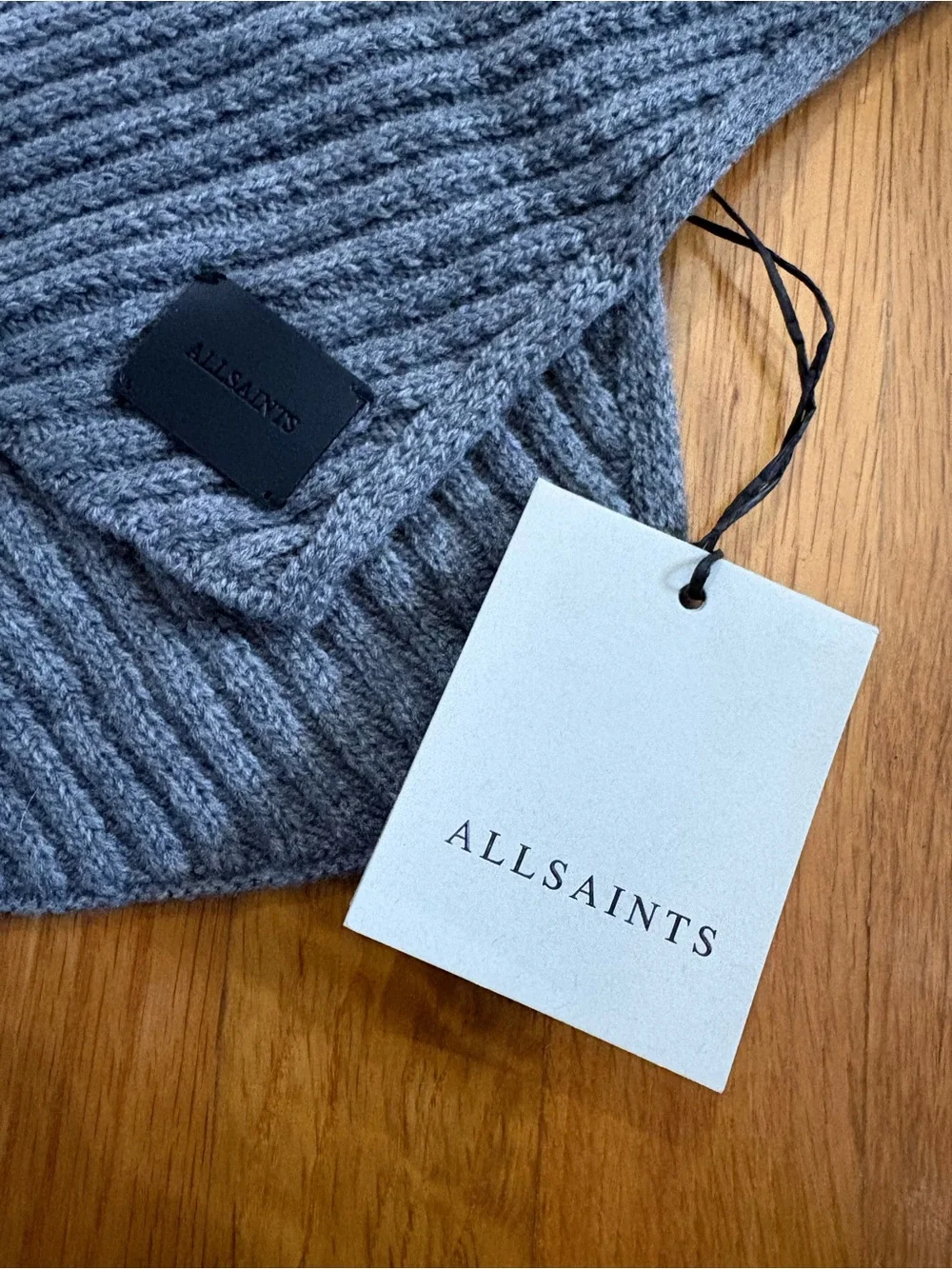 AllSaints Traveling Rib Scarf Grey Marl NWT Unisex Wool Blend $79